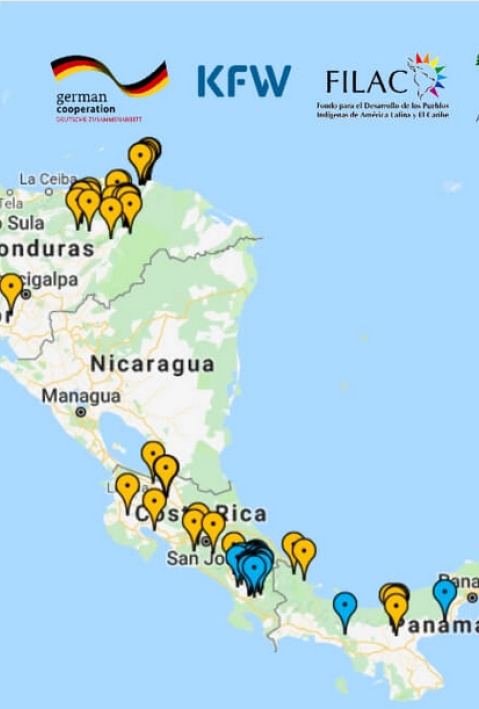 Karte geförderter Projekte in Zentralamerika