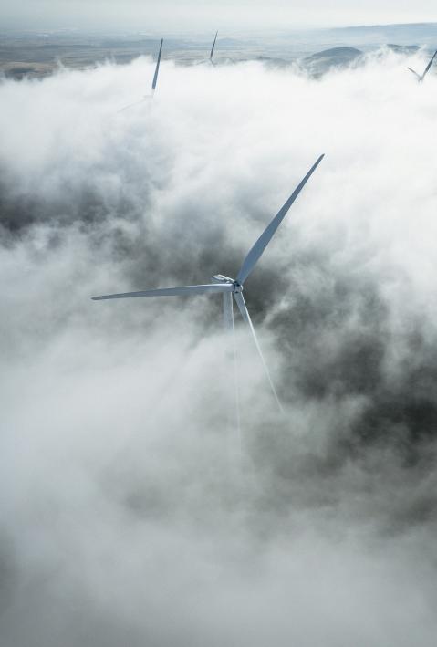 Wind turbine in clouds