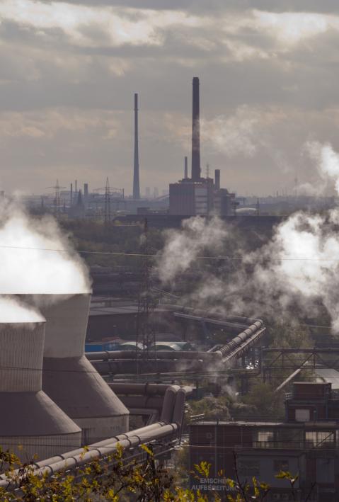 Industrial landscape of steel works industry in Duisburg, Ruhr area, Germany, Europe