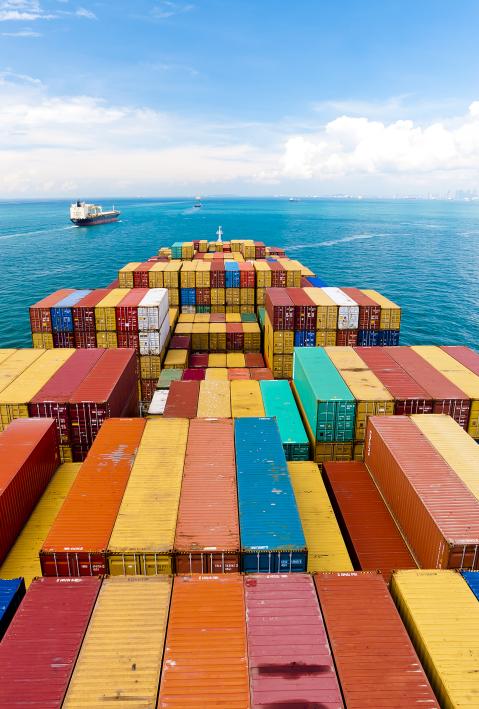 Cargo ships entering one of the busiest ports in the world, Singapore