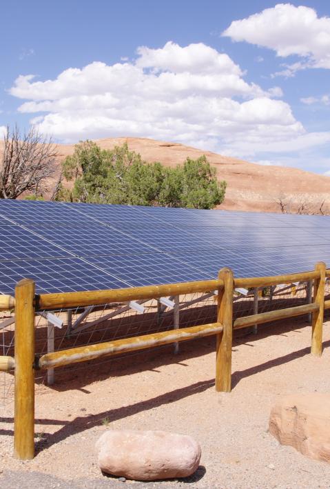 Solar Panels in desert on sunny day