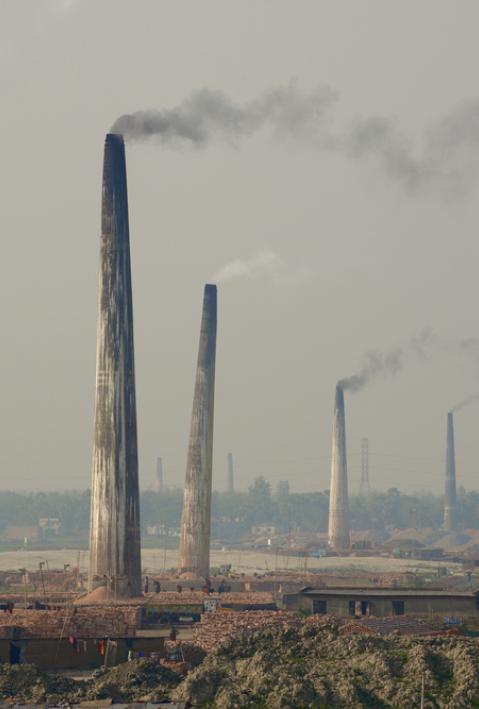Polluting air pipes of brick factories in Dhaka, Bangladesh.