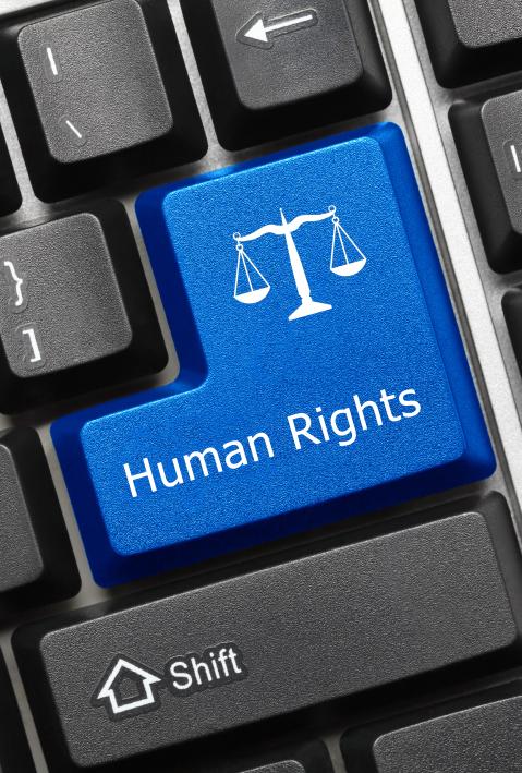 Close-up view on a conceptual keyboard - the enter key says Human Rights