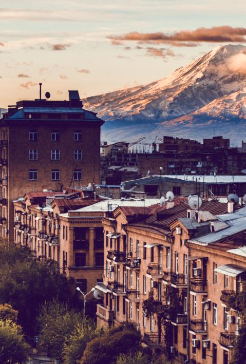 Yerevan City view with majestic Ararat mountain in the background