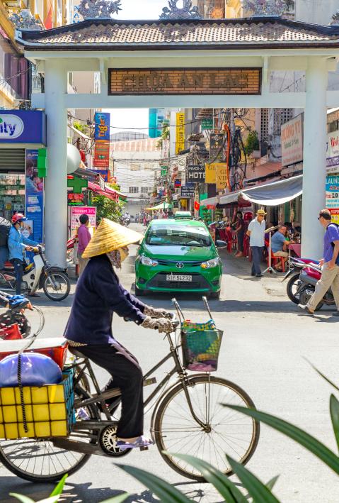 Ho Chi Minh City, Vietnam e January, 2017: street view of Pham Ngu Lao street, the backpacker district of Saigon.