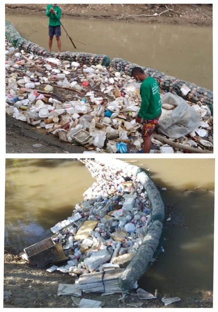 people keeping rubbish from the water