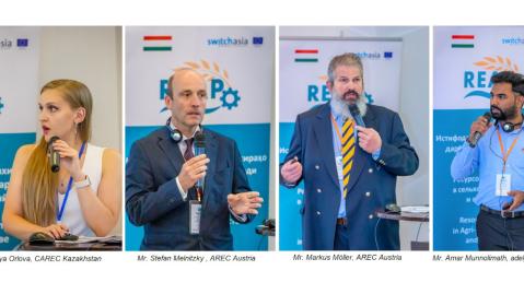 Photos of the REAP Stakeholder Dialogue speakers: Ms. Orlova, Mr. Melnitzky, Mr. Möller, Mr. Munnolimath