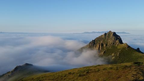 Albanian landscape with mountains and mist
