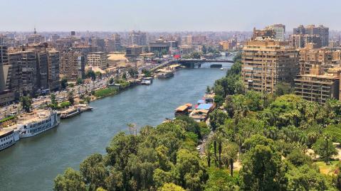 urban landscape with river nile and green park
