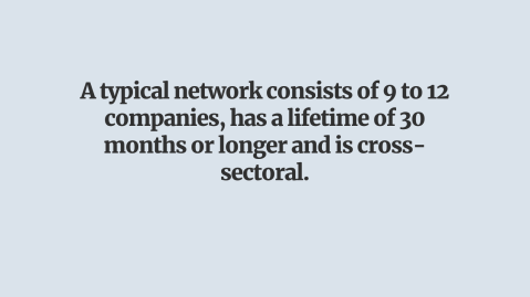 A typical network consists of 9 to 12 companies, has a lifetime of 30 months or longer and is cross-sectoral.