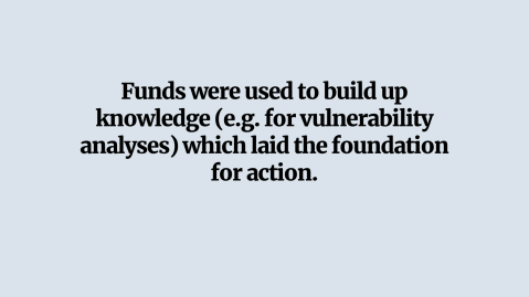 Funds were used to build up knowledge (e.g. for vulnerability analyses) which laid the foundation for action.