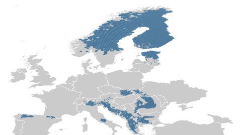 map of brown bear distribution area in Europe