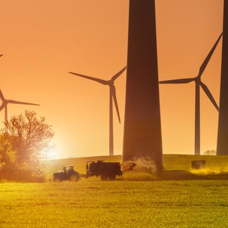 Windräder Windrad Windpark Landwirtschaft Windenergie Sonnenaufgang Gegenlicht lensflare Schlesigw-Holstein