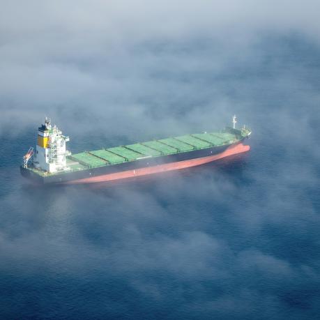 Tanker on a cloudy sea