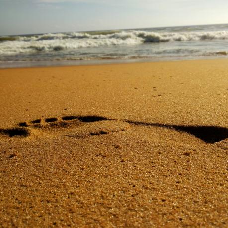 Ein Fu&szlig;abdruck im Sand am Strand