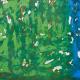 An abstract painting in green and blue colours
